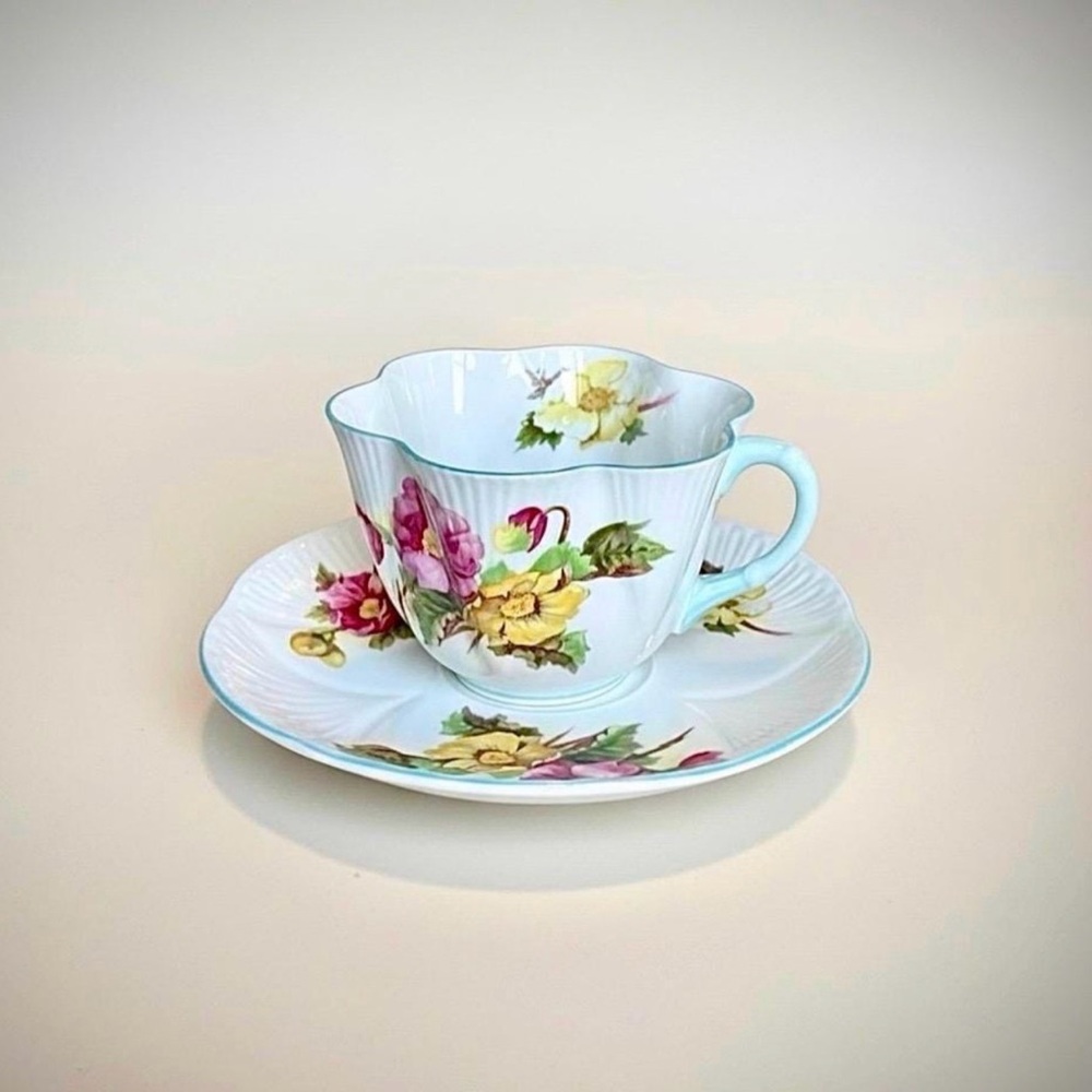 Vintage Shelley Teacup & Saucer, Begonia Dainty Shape, Fine Bone China England